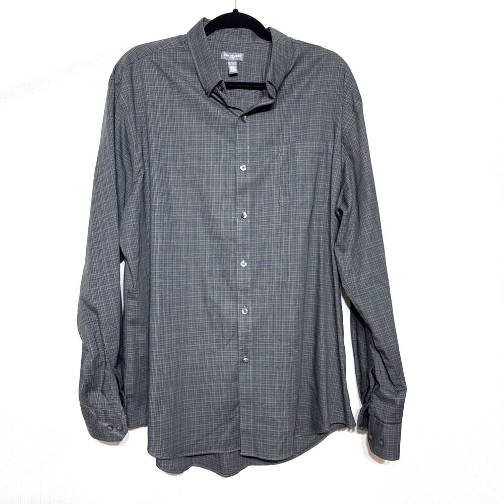 Van Heusen Flex Men's Gray \ Blue Plaid Long Sleeve Dress Shirt - XL  17/17.5